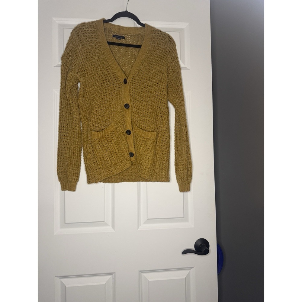 American Eagle Knit Cardigan Sweater Mustard XS